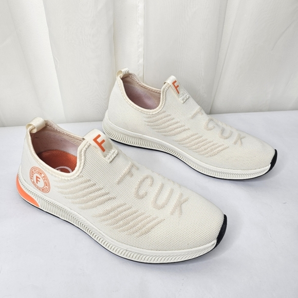 French Connection Men's Dart Slip On Sneakers White Orange FCUK Size 8 - Picture 1 of 9